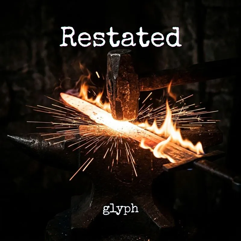 Restated album cover: a blacksmith hammer striking glowing steel on an anvil